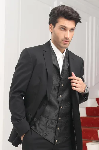 Vista 8 de HISDERN Chaleco de traje de cachemira brillante para hombre, chaleco gótico steampunk victoriano para hombre, traje de fiesta de boda o esmoquin