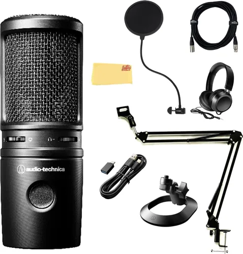 Vista 11 de Audio-Technica AT2005USB - Paquete de micrófono dinámico cardioide USB/XLR con filtro pop, cable XLR y paño de pulido de Austin Bazaar