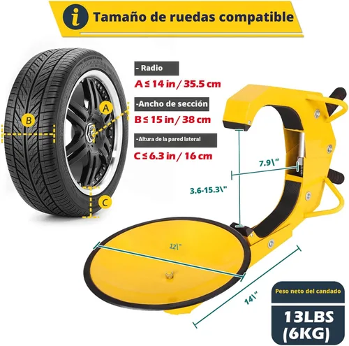 Vista 4 de Tevlaphee Bloqueo de rueda – Bota antirrobo para maletero de automóvil, con abrazadera de rueda para autos, camiones, SUV, cámpers – Cubierta