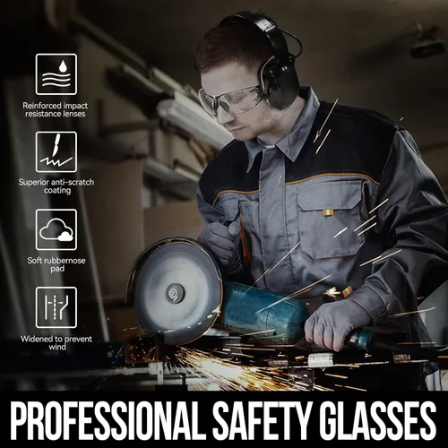 Vista 5 de Orejeras Bluetooth de protección auditiva, protección para los oídos + gafas de seguridad, NRR 25 dB, cancelación de ruido para cortar el césped