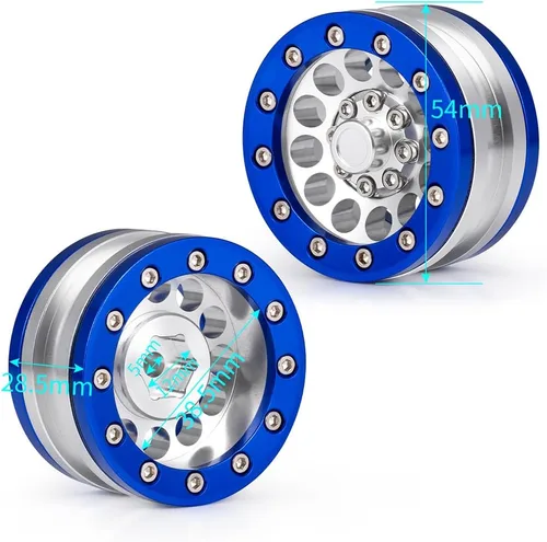 Vista 4 de MOHERO Juego de llantas de aleación Beadlock Crawler de 1.9 pulgadas para RC 1/10 Modelo Crawler SCX10, paquete de 4 (azul)