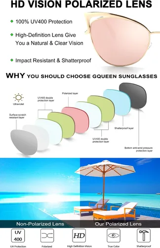 Vista 4 de GQUEEN Gafas de sol de gran tamaño para mujer, polarizadas, ojo de gato, protección UV400