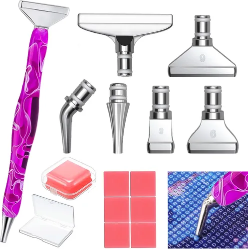 Vista 12 de Heyseri Bolígrafos de arte de diamante, juego de herramientas de 14 piezas, accesorios para bolígrafos de pintura de diamante, puntas de metal