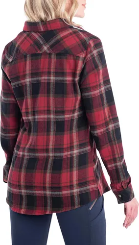 Vista 6 de Legendary Whitetails Ropa de franela de manga larga para mujer, a cuadros y color sólido, con botones ajustados