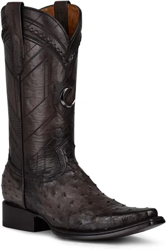 Vista 2 de CUADRA Botas vaqueras para hombre en piel de avestruz auténtica, color marrón