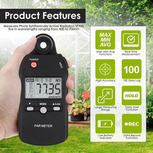 Vista 2 de Medidor PAR para luces LED de crecimiento de alta precisión Sensor Quantum Medidor de luz Par Tester PPFD para medir la actividad fotosintética