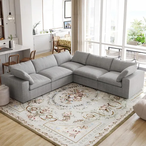 Vista 31 de Sofá modular Cloud de 79 pulgadas, sofá biplaza modular convertible con otomana de almacenamiento, sofá de tela de lino y algodón para sala