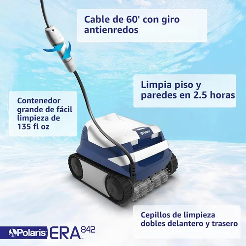 Vista 3 de Polaris ERA 842 - Limpiador robótico inteligente de piscina Aspirador de piscina con cable con control y programación de aplicaciones Escalada