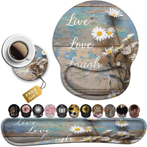Vista 13 de Alfombrilla de mouse con soporte para muñeca, almohadilla ergonómica de gel para bebé, elefantes con girasol, juegos de escritura fáciles