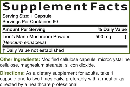 Vista 8 de Bronson Hongos melena de león 500 mg Hericium Erinaceus sin OMG, 60 cápsulas vegetarianas