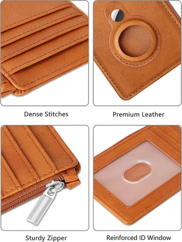 Vista 7 de Cartera delgada minimalista con bolsillo frontal, bloqueo RFID, tarjetero con ventana para identificación, 6 ranuras para tarjetas, cartera