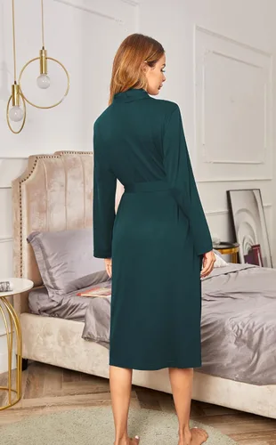 Vista 3 de Ekouaer Batas para mujer de manga larga tipo kimono de punto, suave y ligera, ropa de dormir de algodón para mujer
