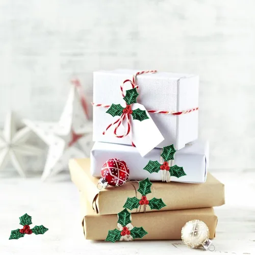 Vista 3 de EXCEART 100 piezas de bayas de acebo artificiales con hojas verdes de Navidad, ramas de baya de acebo, accesorios de decoración para bricolaje
