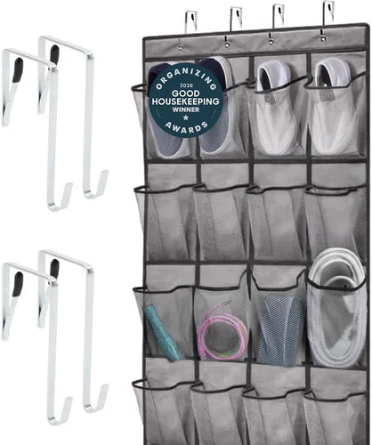Vista 25 de Gorilla Grip - Zapatero para colgar en la puerta, 24 bolsillos de malla para sostener hasta 40 libras, organizador para parte trasera del armario