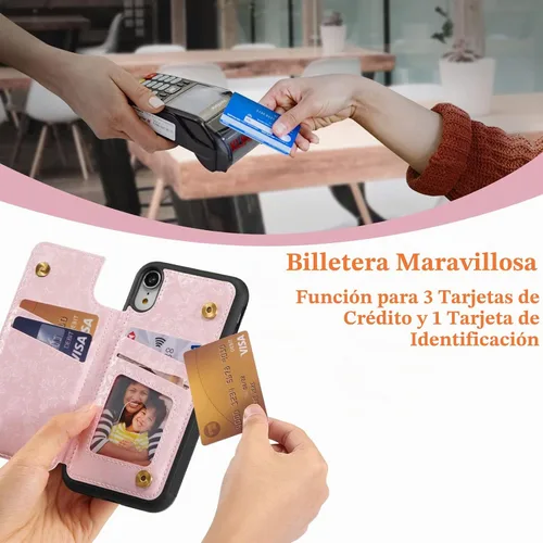 Vista 4 de UEEBAI Funda tipo cartera para iPhone 13 con tarjeteros, piel sintética, diseño floral, función atril, bloqueo RFID, doble cierre magnético, funda