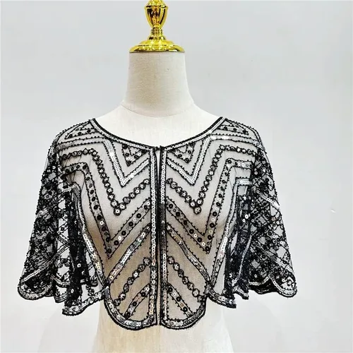 Vista 2 de Specell 1920s Handmade Sequin Beaded Evening Shawl Bridal Wrap Shawls and Wraps for Evening Dresses Wedding Shawl 10