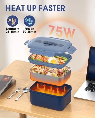 Vista 6 de Carsolt Fiambrera eléctrica inalámbrica para adultos, lonchera térmica recargable de 1.8 L para hombres, calentador de alimentos portátil