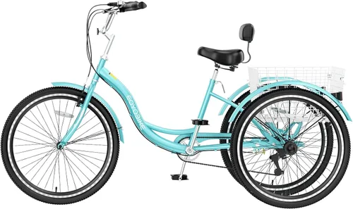 Vista 11 de MOPHOTO Triciclos para adultos, tres ruedas, bicicleta de crucero de 7 velocidades, triciclos para adultos de 20/24/26 pulgadas, ruedas bajas
