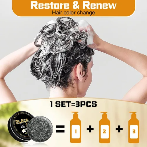 Vista 3 de Atsy Jabón en barra de cabello gris, jabón negro natural para cobertura de cabello gris, barra de champú oscurecimiento con ginseng y sésamo negro