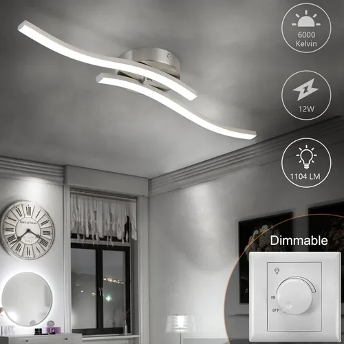 Vista 2 de EDISLIVE Moderna lámpara de techo LED regulable curva, 2 luces de 22.5 pulgadas, lámpara de techo minimalista LED empotrada para dormitorio
