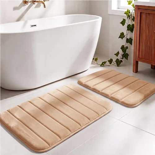 Vista 19 de Juego de 2 alfombras de baño de espuma viscoelástica, súper suaves, absorbentes, de secado rápido, alfombras de baño de espuma viscoelástica Rojo