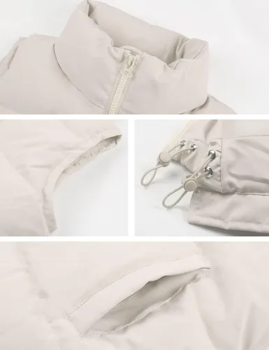 Vista 4 de Freyhem Chaleco acolchado de longitud media con cordón y cremallera para mujer, sin mangas, acolchado