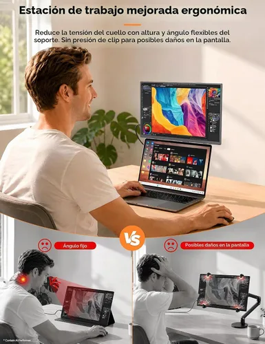 Vista 3 de HotYeah Monitor portátil de viaje con soporte, con soporte magnético