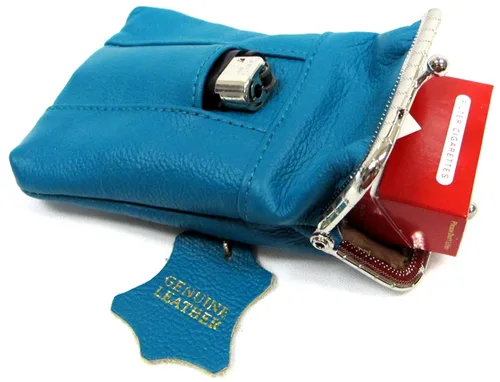 Vista 5 de Juego de 2 fundas originales Leather Cigarette Case color morado + azul-verde Fit 100s, King Regular Pack
