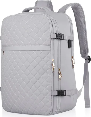 Vista 13 de MOMUVO Mochila de viaje para mujer, mochila de mano aprobada por aerolíneas, mochila para laptop de 15.6 pulgadas con puerto de carga USB, mochila