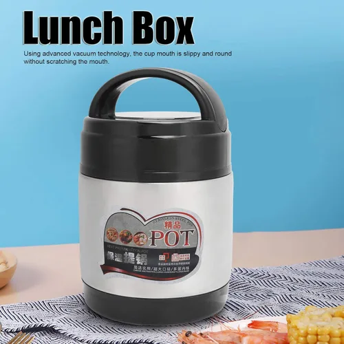 Vista 2 de AYNEFY Recipiente de alimentos aislado al vacío, contenedor de comida caliente de 47.3 fl oz, contenedor portátil de 3 niveles apilables Bento