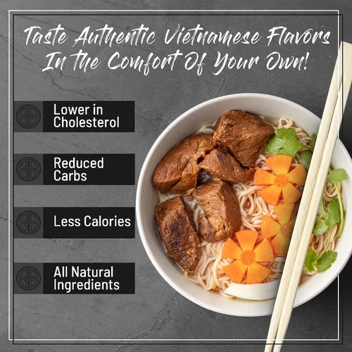 Vista 3 de Vi Huong - Fideos instantáneos Pho - Paquete de 12, cuencos de 2.47 onzas, variedad de pollo y carne de res, receta auténtica de sopa Pho, lista