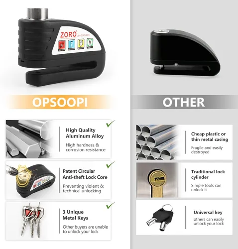 Vista 6 de Cerradura del freno de disco de la motocicleta con la alarma 130dB, cerradura de seguridad antirrobo IP65 Waterproof, Heavy-Duty Metal