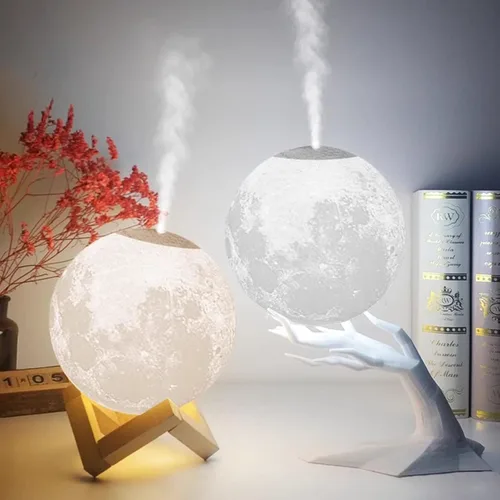 Vista 5 de Humidificadores para dormitorio, 29.8 fl oz, humidificador de aire ultrasónico, difusor de aceite esencial USB 3D estereoscópico de luna, lámpara