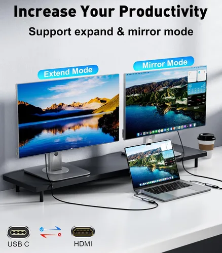 Vista 5 de Adaptador USB C a HDMI 2.1, compatible con 8K @60Hz y 4K 120Hz, HDR dinámico, Thunderbolt 3/4/5, puerto USB 4, adaptador tipo C a HDMI para MacBook
