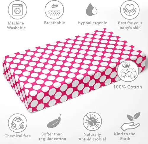 Vista 5 de Bacati - Sábana bajera ajustable para cuna, 100% algodón percal de One Large DOTS - Se adapta a colchones estándar de 28 x 52 x 5 pulgadas para cuna