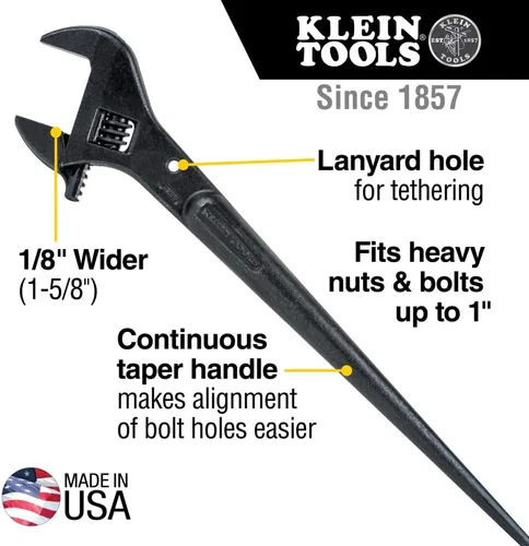 Vista 2 de Klein Tools 3239 - Llave de espiga ajustable, fabricada en Estados Unidos, 16 pulgadas de longitud, apertura de llave de 1-58, se adapta a tuercas