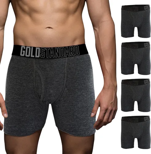 Vista 7 de Gold Standard Paquete de 4 calzoncillos tipo bóxer de algodón para hombre Negro/ gris oscuro/ blanco