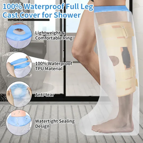 Vista 3 de Funda impermeable extra ancha para ducha, adulto, reutilizable Extra Large Leg Cast Protector for Shower, Covers Full Leg, Knee, Ankle & Foot, for