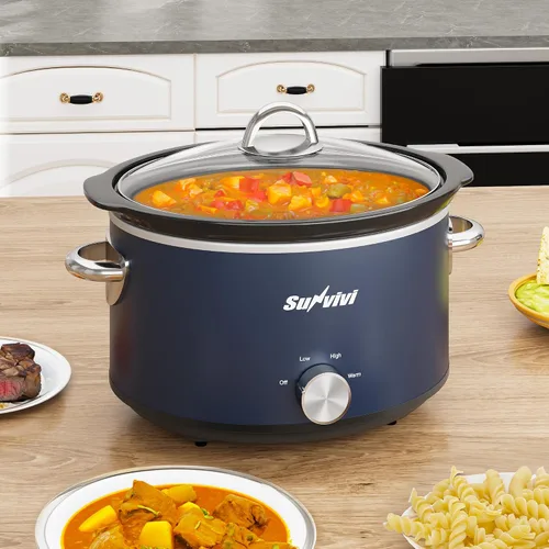 Vista 10 de Sunvivi Olla de cocción lenta de 3 cuartos de galón y mini calentador de alimentos con 3 ajustes de calefacción, olla de cerámica extraíble, tapa