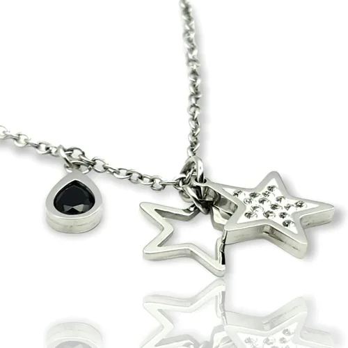 Vista 5 de MOXIE ACCESSORIES Colgante de acero inoxidable con dije de estrellas y lágrima, Acero inoxidable, Circón