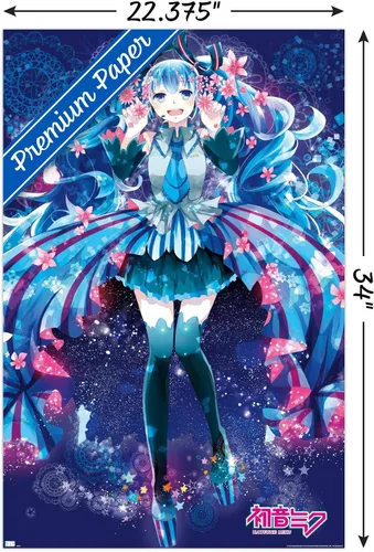 Vista 3 de Hatsune Miku - Póster de pared de flores, 34 pulgadas de largo x 22.4 pulgadas de ancho, versión premium sin marco