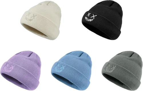 Vista 5 de Croogo Gorros de invierno para mujer, elásticos, cálidos, con diseño de calavera, gorro de cable con puños, gorras de esquí de acrílico