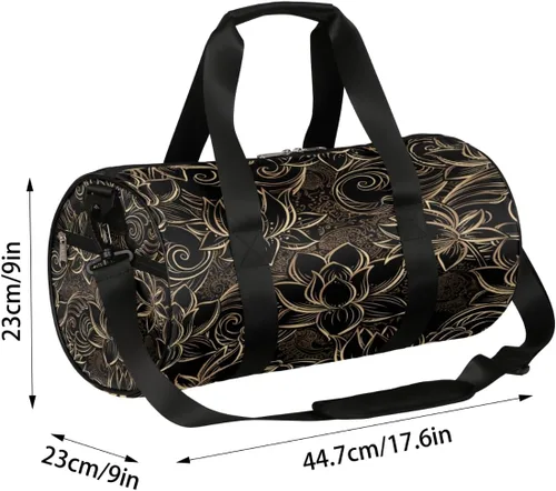 Vista 5 de Bolsa de lona con correa de hombro desmontable, lujosa bolsa de gimnasio deportiva de flor de loto para estudiantes, bolsa deportiva de 17.6 x 9 x 9