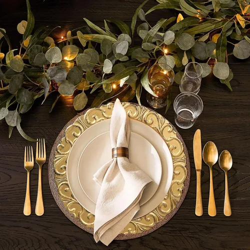 Vista 4 de Spsyrine Platos Base Dorados, Juego de 6 Platos Base para Platos de Cena, Platos Base de Mesa de 13 Pulgadas para Bodas al Por Mayor, Decoración