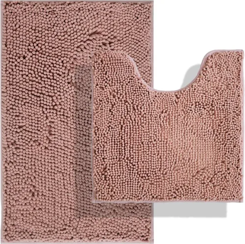 Vista 45 de Juegos de alfombras de baño de 2 piezas, alfombra de baño de felpilla extra suave ultra absorbente, alfombra de baño con base antideslizante de PVC