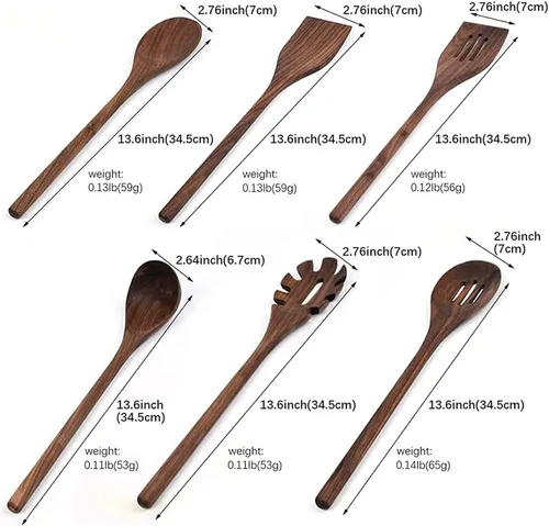 Vista 6 de Utensilios de cocina de madera de nogal negro, 5 piezas, cucharas de mango largo de 14 pulgadas, juego de manualidades