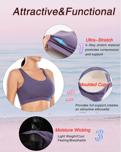 Vista 3 de RUNNING GIRL - Brasier deportivo de alto impacto para mujer, brasier de espalda cruzada, brasier de entrenamiento, brasier de yoga de línea larga