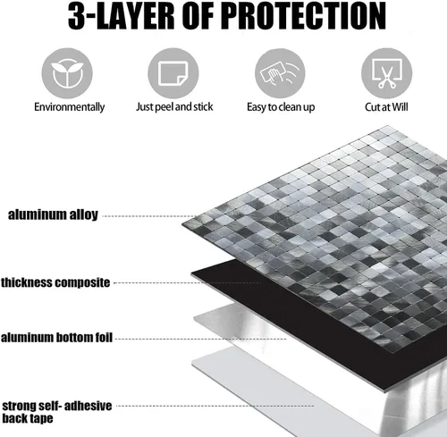 Vista 4 de XUANINY 10 hojas de azulejos de aluminio de superficie negra para loseta en muro para cocina