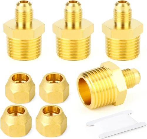 Vista 16 de GASHER Adaptador de codo de montaje de tubo de latón de 1/2 pulgada flare x 1/2 pulgada NPT macho Pipe