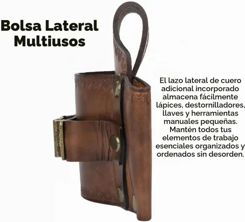 Vista 7 de TOURBON Funda de cuero para herramientas con soporte para martillo, cinta métrica y lápiz para cinturón de herramientas (Marrón Vintage)
